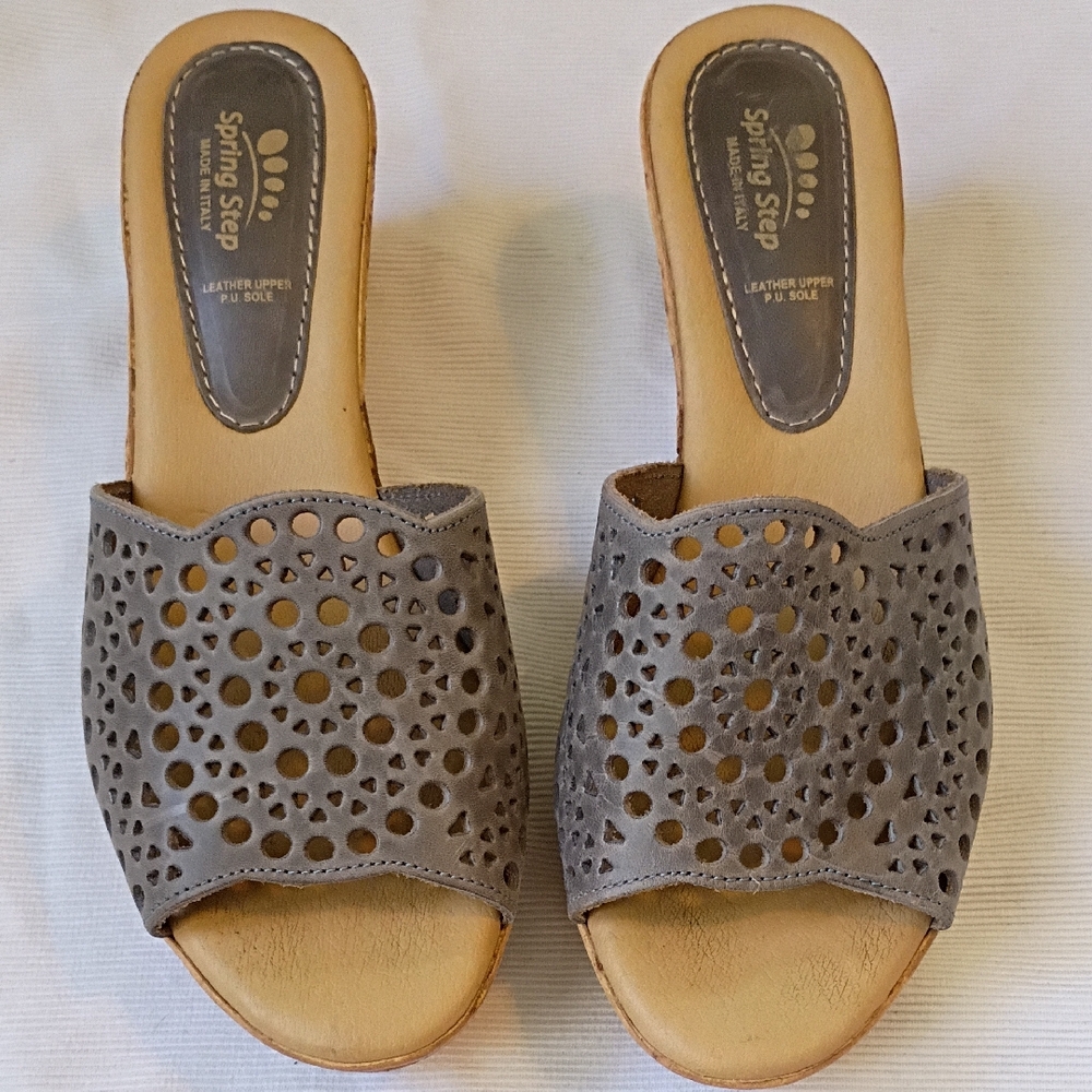 Spring Step Women's Gray Laser Cut Slide Wedge